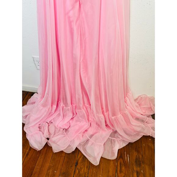 MAC DUGGAL Blush Pink Ruffle Tiered Cut-Out Back Lace Up Maxi Dress Size 2 NWT - Picture 11 of 12
